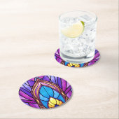 アールヌーボースタイルステンドグラス孔雀フェザー ラウンドペーパーコースター (インサイチュ)