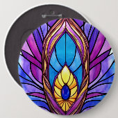 アールヌーボースタイルステンドグラス孔雀フェザー 缶バッジ (正面&裏面)