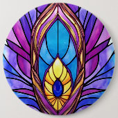 アールヌーボースタイルステンドグラス孔雀フェザー 缶バッジ (正面)