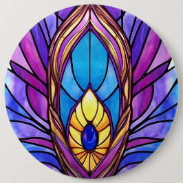 アールヌーボースタイルステンドグラス孔雀フェザー 缶バッジ