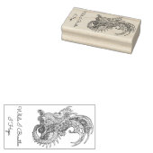 アールヌーボースタイルドラゴンとラテンモットー ラバースタンプ (押印)