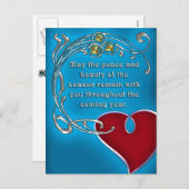 アールヌーボースタイルハートフェルトクリスマスインブルー シーズンポストカード (正面/裏面)