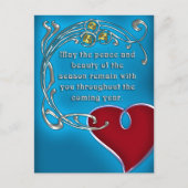 アールヌーボースタイルハートフェルトクリスマスインブルー シーズンポストカード (正面)
