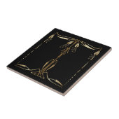 アールヌーボースタイルフェイク金ゴールドフローラデコールオンブラック タイル (側面)