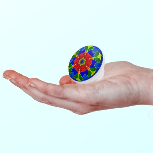 アールヌーボースタイルブルーエナメルレッドフラワー セラミックノブ