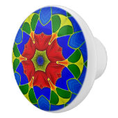 アールヌーボースタイルブルーエナメルレッドフラワー セラミックノブ (右)