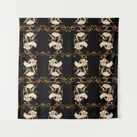 アールヌーボースタイル:金ゴールド – ブラックヴィンテージ。 タペストリー (正面)