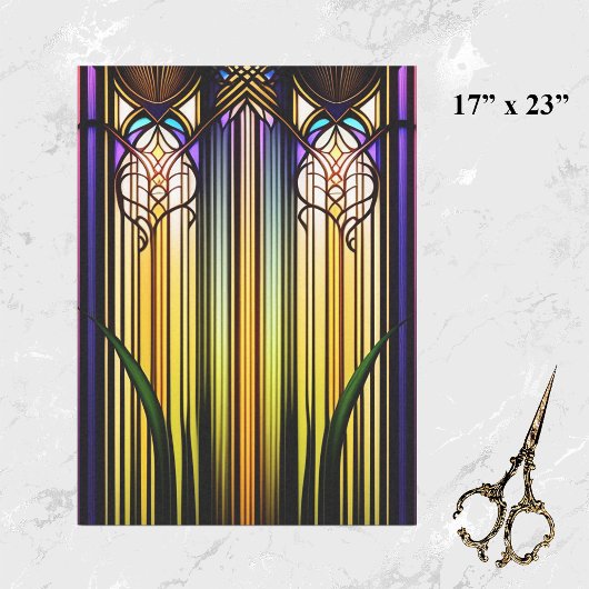 アールヌーボーステンカラフルドグラスのアートワーク（大） 薄葉紙