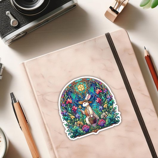 アールヌーボーステンドグラスカラフルイースターバニー シール