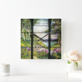 アールヌーボーステンドグラスティファニー自然 スクエア壁時計 (ホーム)