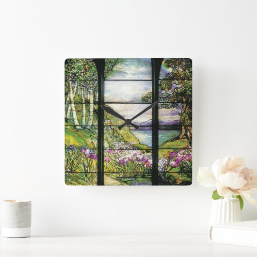 アールヌーボーステンドグラスティファニー自然 スクエア壁時計 (ホーム)