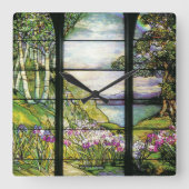 アールヌーボーステンドグラスティファニー自然 スクエア壁時計 (正面)