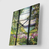 アールヌーボーステンドグラスティファニー自然 スクエア壁時計 (傾斜)