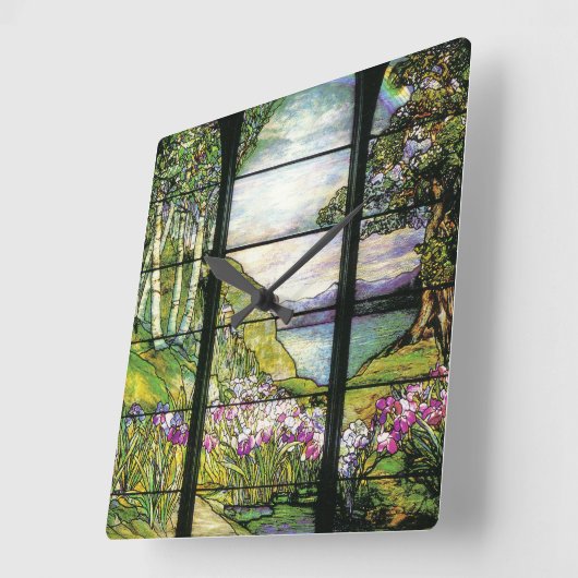 アールヌーボーステンドグラスティファニー自然 スクエア壁時計 (傾斜)