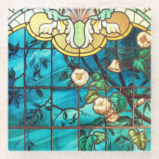 アールヌーボーステンドグラスフローラ ビクトリアン ガラスコースター (正面)