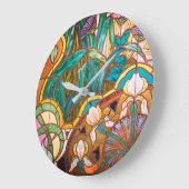 アールヌーボーステンドグラスフローラ ラージ壁時計 (傾斜)