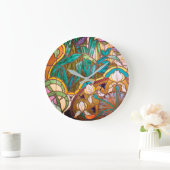 アールヌーボーステンドグラスフローラ ラージ壁時計 (ホーム)