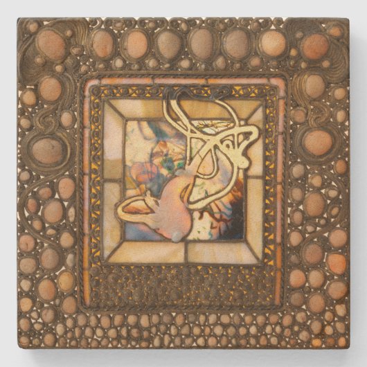 アールヌーボーステンドグラス抽象芸術スカッシュ ストーンコースター (正面)