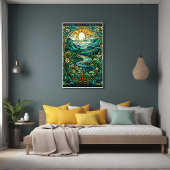 アールヌーボーステンドグラス日の出の風景アート ポスター