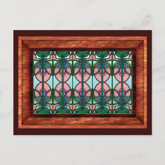 アールヌーボーステンドグラス(木枠) ポストカード (正面)