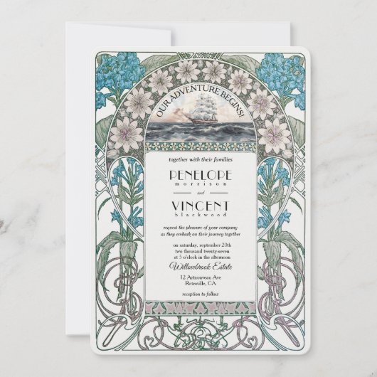 アールヌーボーセイル遠くに結婚式招待状 招待状 (正面)