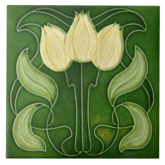 アールヌーボーセラミックタイル – ヴィンテージルックホワイトチューリップ タイル