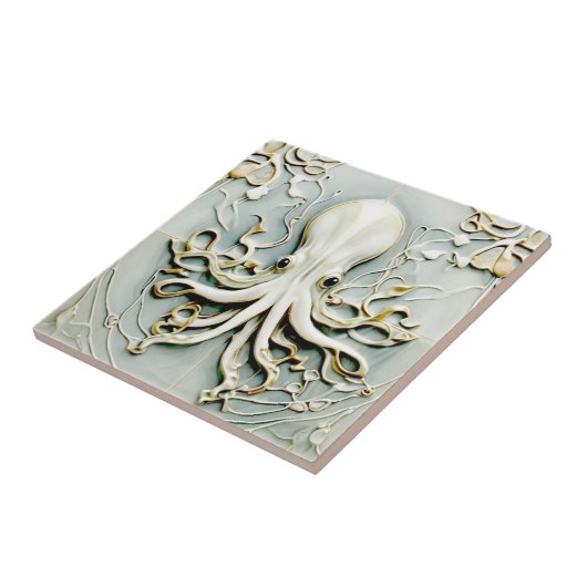アールヌーボータコフェイクレリーフ、 浮き彫り金ゴールド&ミントパステル タイル (側面)
