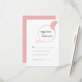 アールヌーボーダスティピンクヴィンテージバタフライ結婚ズ 出欠カード