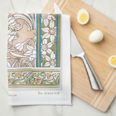 アールヌーボーダフォディルヴェルヌイ繊維フローラアート キッチンタオル (四つ折り)