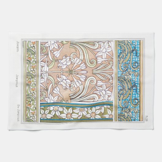 アールヌーボーダフォディルヴェルヌイ繊維フローラアート キッチンタオル (横)