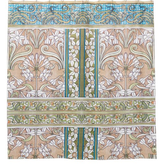 アールヌーボーダフォディルヴェルヌイ繊維フローラアート シャワーカーテン (正面)