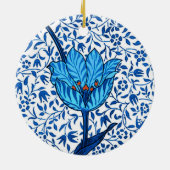 アールヌーボーチューリップダマスクコバルトブルー セラミックオーナメント (裏面)