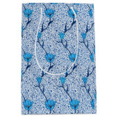 アールヌーボーチューリップダマスクコバルトブルー ミディアムペーパーバッグ (正面)