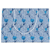 アールヌーボーチューリップダマスクコバルトブルー ラージペーパーバッグ (正面)