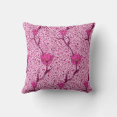 アールヌーボーチューリップダマスクワイン&明るい赤紫色ピンク クッション (裏面)