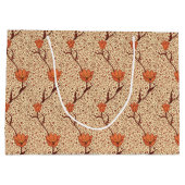 アールヌーボーチューリップダマスク、コーラルオレンジとベージュ ラージペーパーバッグ (裏面)