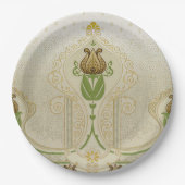 アールヌーボーチューリップ繊細な渦巻きブライダルシャワー ペーパープレート (正面)