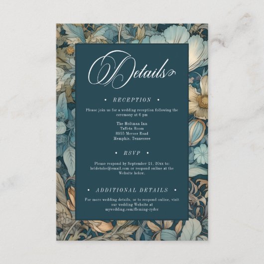 アールヌーボーティール（緑がかった色）ウィリアム結婚モリスフローラ エンクロージャーカード (正面)