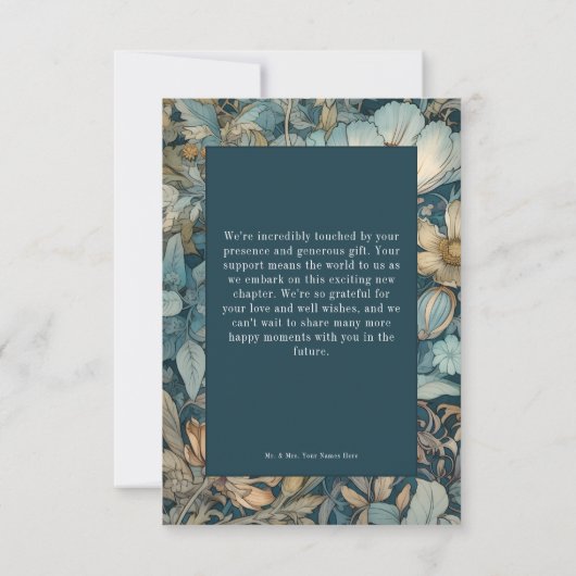 アールヌーボーティール（緑がかった色）ウィリアム結婚モリスフローラ サンキューカード (裏面)