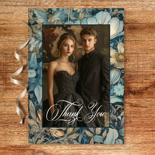 アールヌーボーティール(緑がかった色)ウィリアム結婚モリスフローラ サンキューカード