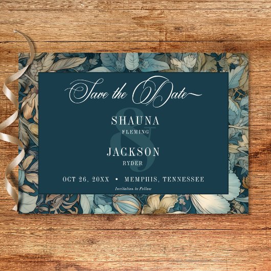 アールヌーボーティール(緑がかった色)ウィリアム結婚モリスフローラ セーブザデート