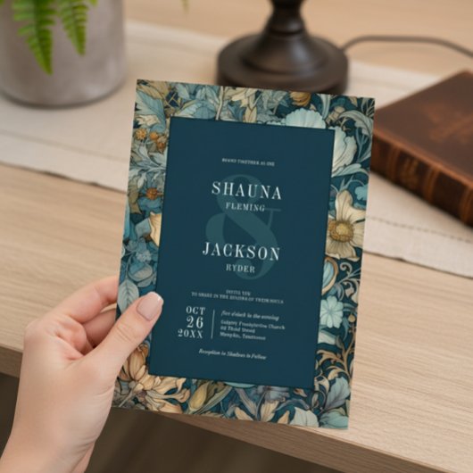 アールヌーボーティール（緑がかった色）ウィリアム結婚モリスフローラ 招待状
