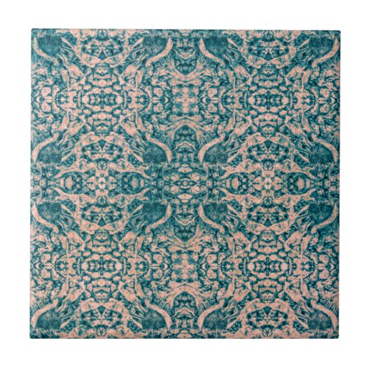 アールヌーボーティール(緑がかった色)グリーンベージュ鏡アートパターン タイル (正面)