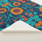 アールヌーボーデイジーの青と黄色 シェルパブランケット (3/4)