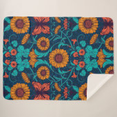 アールヌーボーデイジーの青と黄色 シェルパブランケット (正面(横))