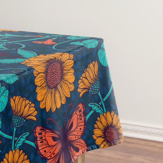 アールヌーボーデイジーの青と黄色 テーブルクロス (インサイチュ)