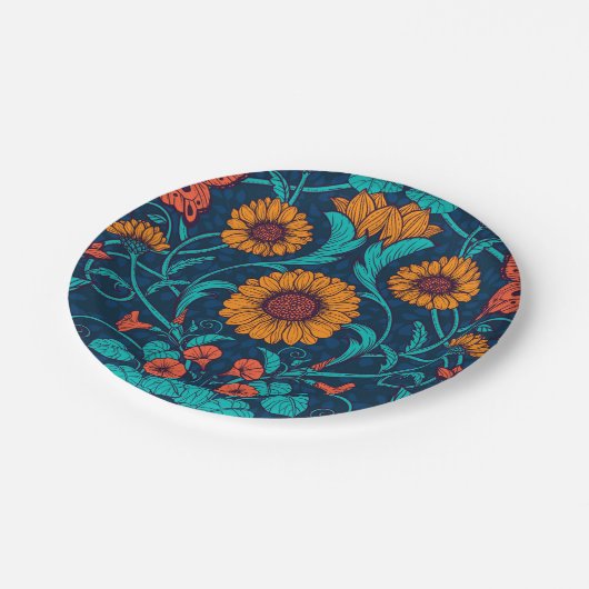 アールヌーボーデイジーの青と黄色 ペーパープレート (アングル)