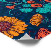 アールヌーボーデイジーの青と黄色 ポスター (角)