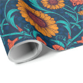アールヌーボーデイジーの青と黄色 ラッピングペーパー (ロールコーナー)