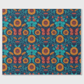 アールヌーボーデイジーの青と黄色 ラッピングペーパー (フラット)